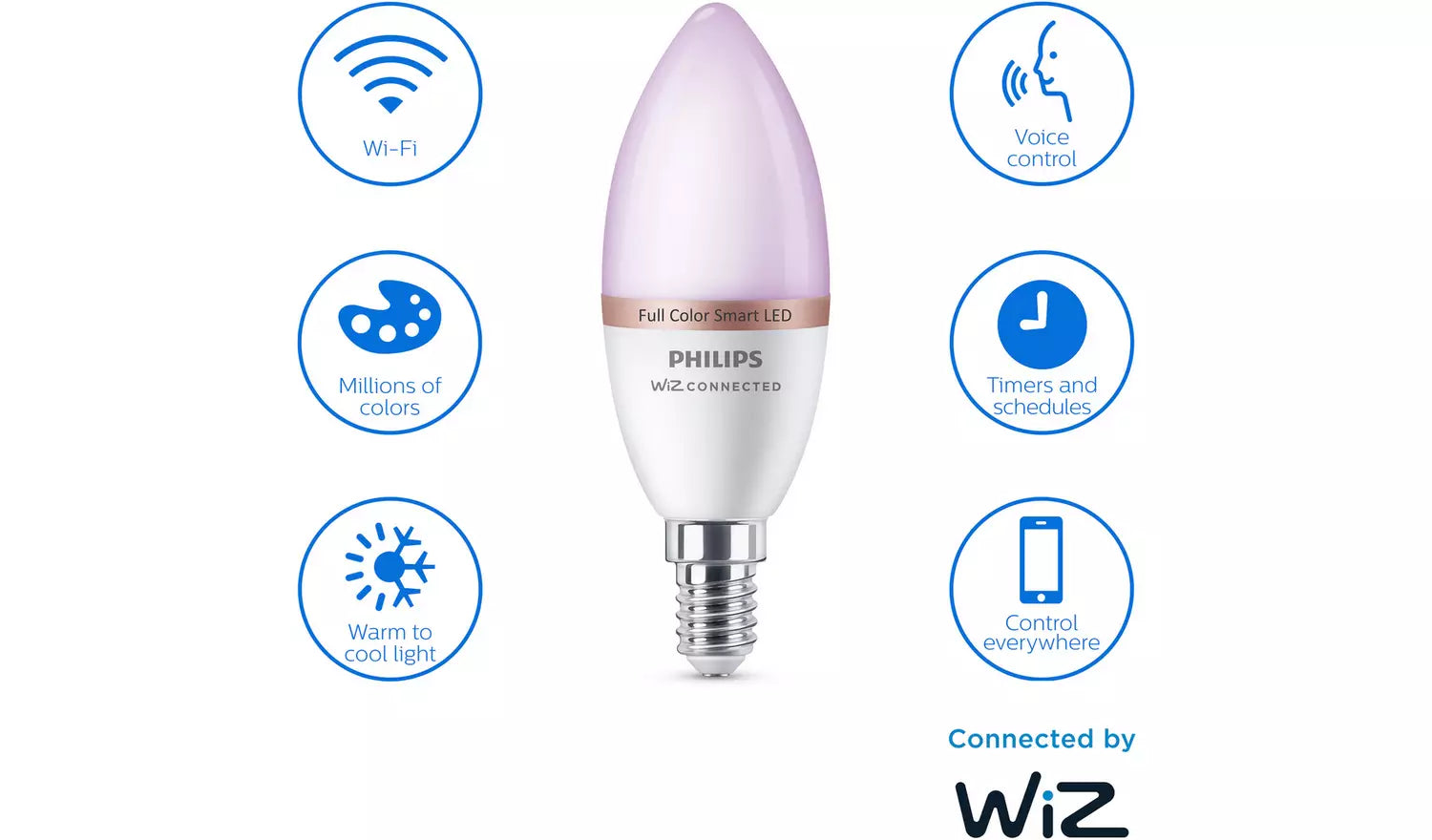 Philips hue WiZ E14 Colour Smart LED Wi-Fi Candle Bulbs - 2 Pack