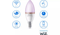 Philips hue WiZ E14 Colour Smart LED Wi-Fi Candle Bulbs - 2 Pack