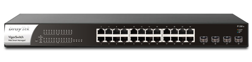 DrayTek VSP1281X-K network switch Managed L2 Gigabit Ethernet (10/100/1000) Power over Ethernet (PoE) 1U Black