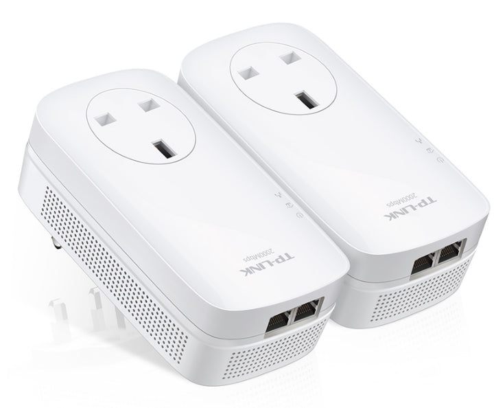 TP-Link TL-PA9020P KIT - V4 - Starter Kit - powerline adapter kit 2-port switch - 1GbE HomePlug AV (HPAV) HomePlug AV (HPAV) 2.0 IEEE 1901 - wall-pluggable (pack of 2)