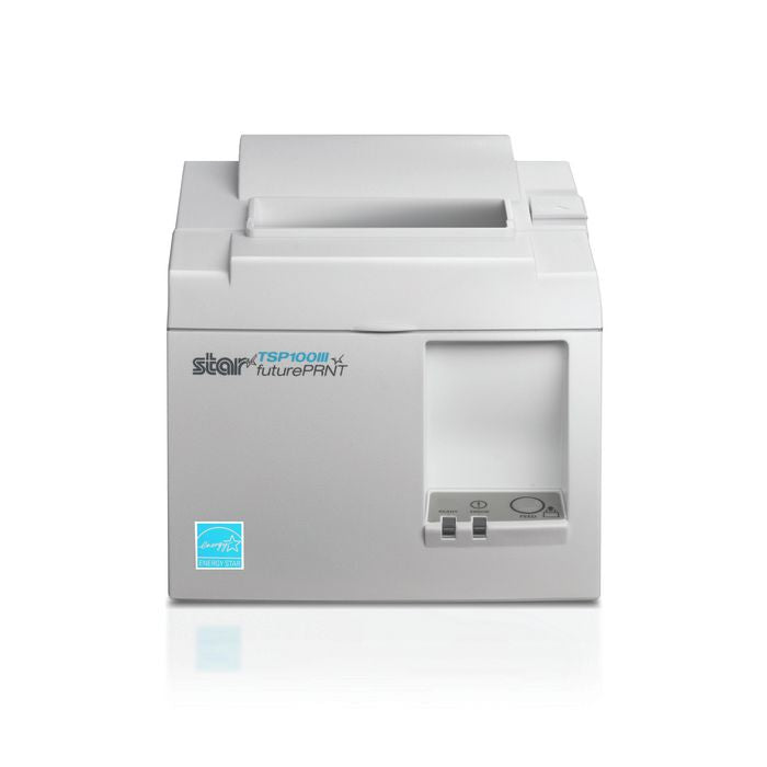 Star Micronics Star TSP100IIIU Thermal futurePRNT USB Receipt Printer, 80mm Wide Paper, 250mm/sec, 24VDC internal Power Supply, Autocutter, USB Interface with direct iPad / iPhone charging and data transfer, White EU & UK Version