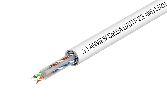 Lanview 500m Cat6a U-UTP cable 4x2xAWG23 LSZH white