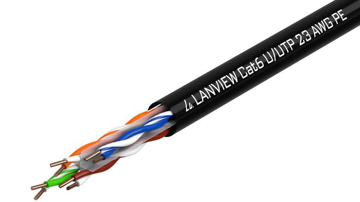 Lanview 305m Cat6 U-UTP Cable 4x2xAWG23 PE Black Outdoor