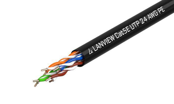 Lanview 305m Cat5e U-UTP cable, Black PE Outdoor