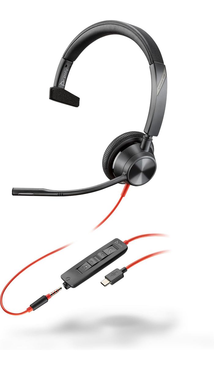 Poly Blackwire 3315 Monaural USB-C Headset +3.5mm Plug +USB-C/A Adapter