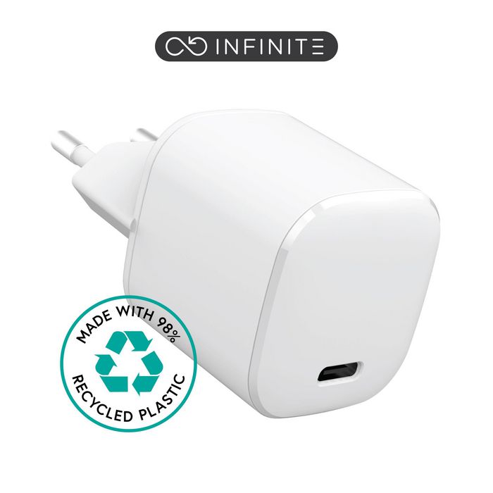 eSTUFF INFINITE USB-C Charger EU PD 20W - White - 98% Recycled Plastic