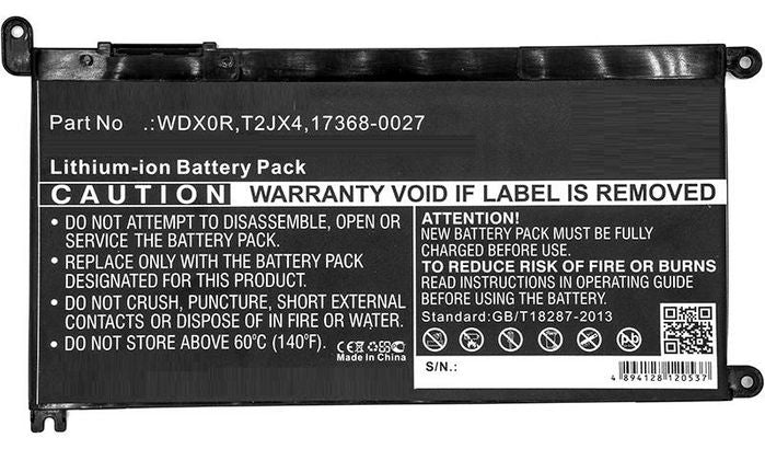 Laptop Battery for Dell 41.61Wh Li-ion 11.4V 3650mAh Black (for multiple Dell models)