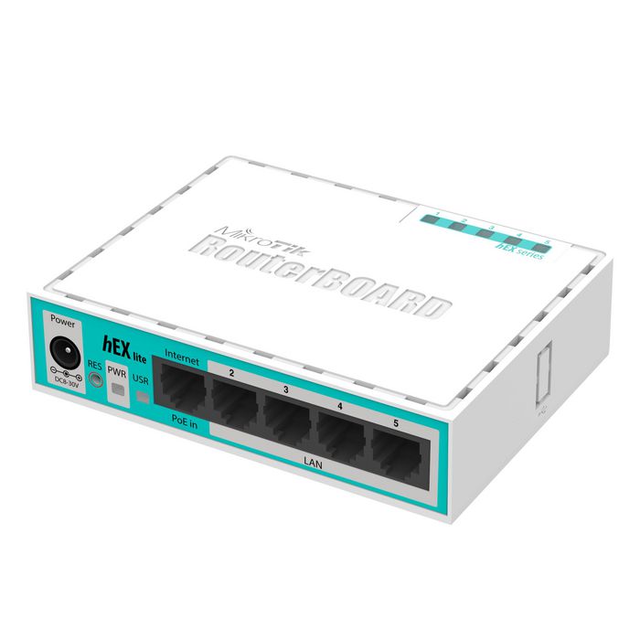 MikroTik 5 x Fast Ethernet, 6 - 30V, 64MB RAM, CPU 850MHz, 2W max, PoE in, White