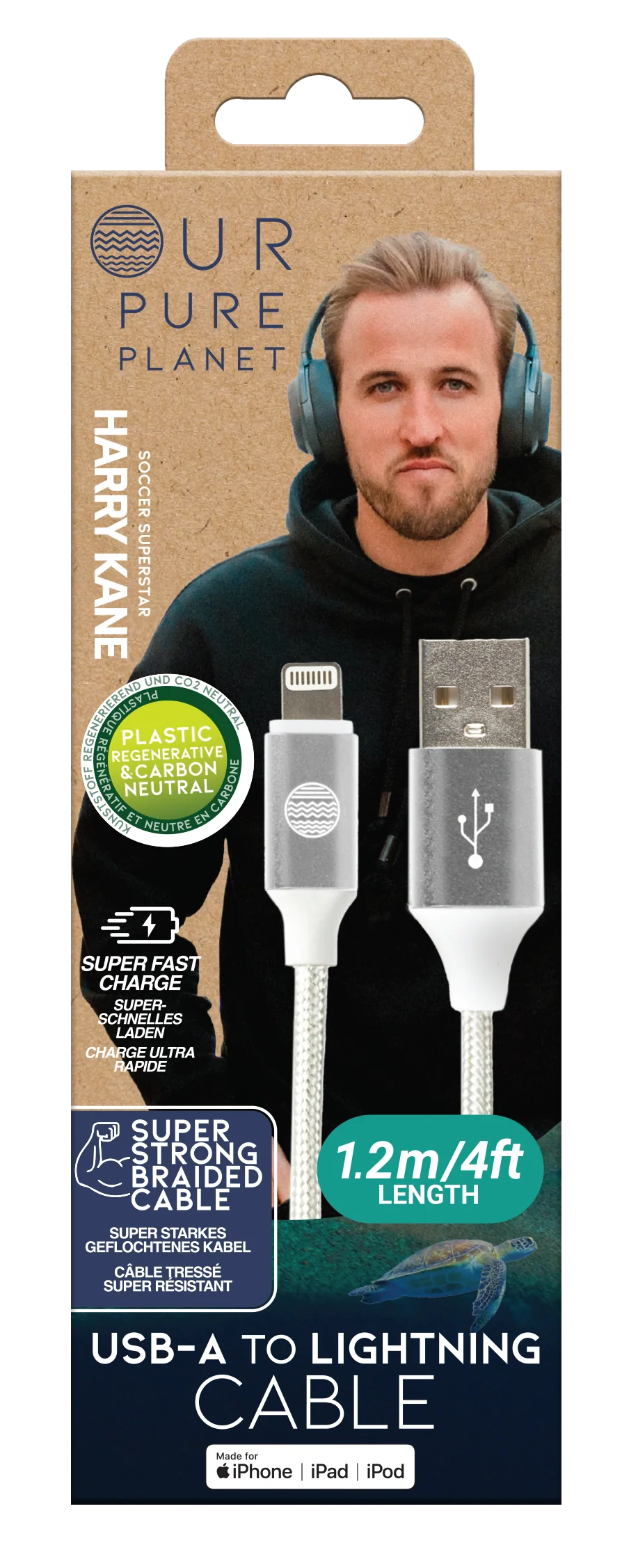 OUR PURE PLANET USB-A TO LIGHTNING CABLE 1.2M