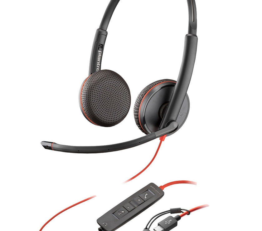 Poly Blackwire 3225 Stereo USB-C Headset +3.5mm Plug +USB-C/A Adapter