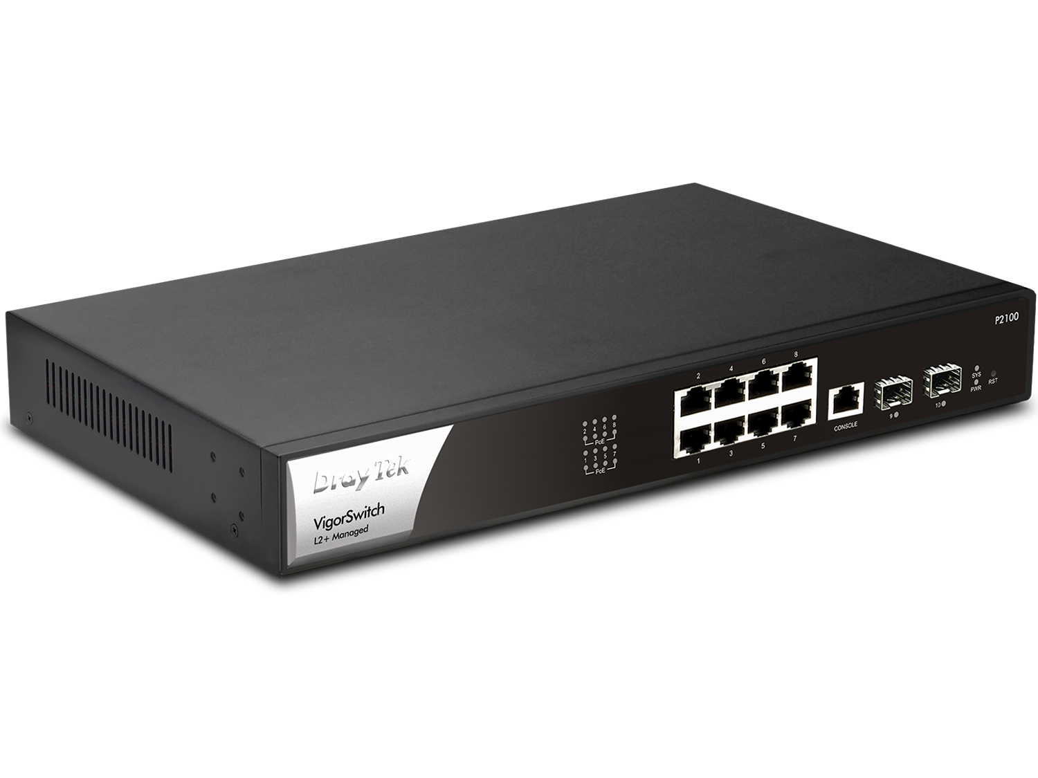 DrayTek P2100 Managed L2+/L3 Gigabit Ethernet (10/100/1000) Power over Ethernet (PoE) 1U Black, Silver