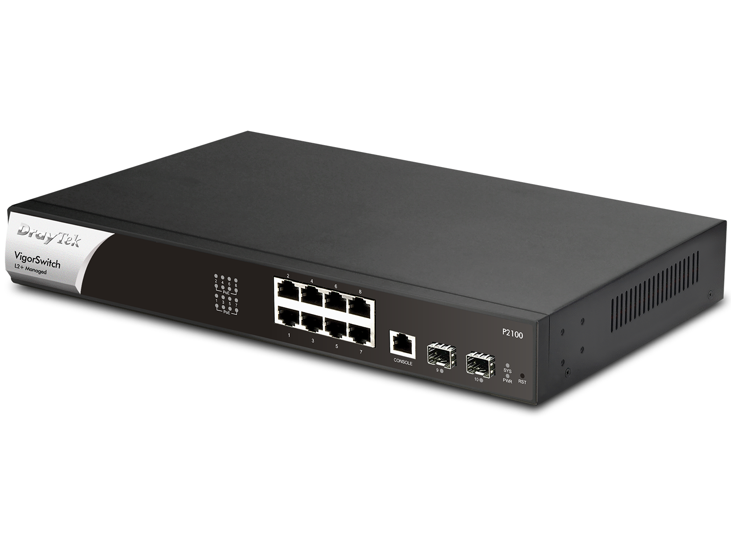 DrayTek P2100 Managed L2+/L3 Gigabit Ethernet (10/100/1000) Power over Ethernet (PoE) 1U Black, Silver