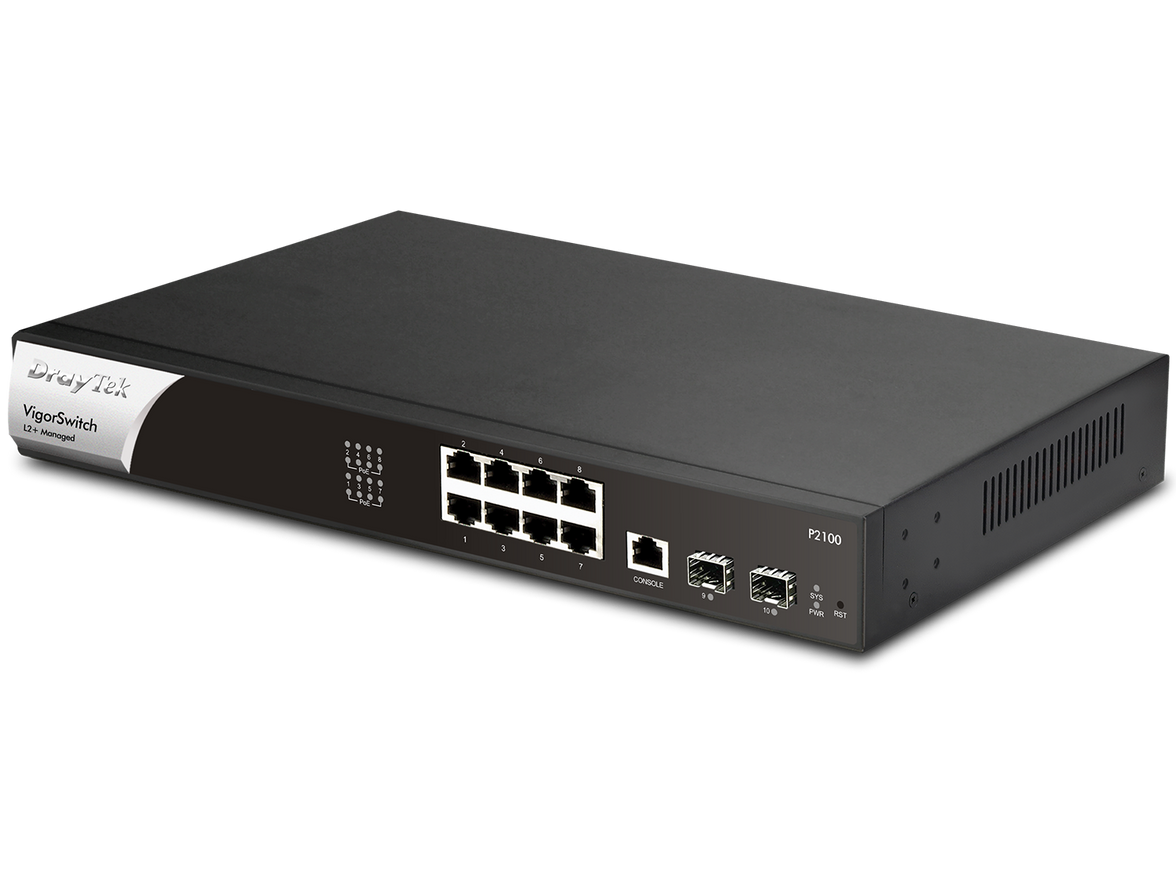 DrayTek P2100 Managed L2+/L3 Gigabit Ethernet (10/100/1000) Power over Ethernet (PoE) 1U Black, Silver