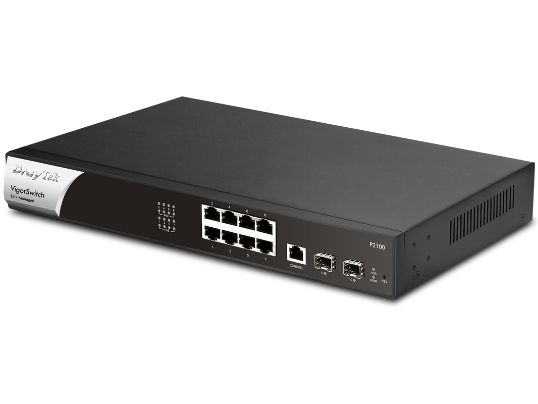 DrayTek P2100 Managed L2+/L3 Gigabit Ethernet (10/100/1000) Power over Ethernet (PoE) 1U Black, Silver