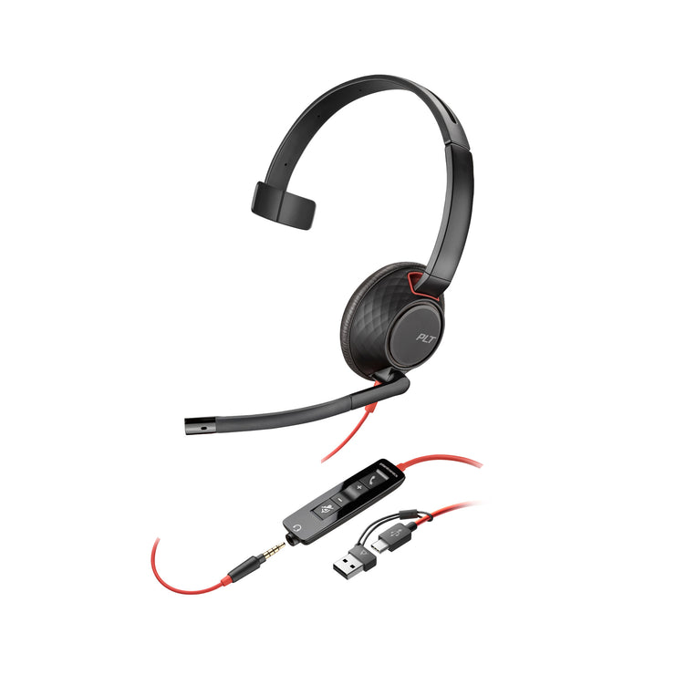 Poly Blackwire 5210 Monaural USB-C Headset +3.5mm Plug +USB-C/A Adapter