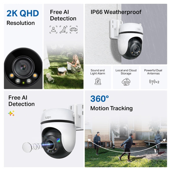 TP-Link Tapo C520WS V1 - Network surveillance camera - pan tilt - outdoor - weatherproof - colour (Day Night) - 4 MP - 2560 x 1440 - 2K - audio - wireless - Wi-Fi - 2.4GHz radio - H.264 - DC 9 V