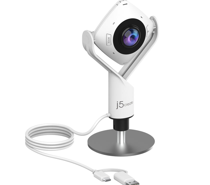 j5create JVCU360 360° All Around Webcam, 1080p Video Capture Resolution, White and Black