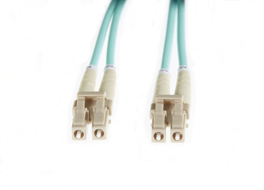 15m LC-LC OM4 Multimode Backwards Compatible With OM3 Fibre Optic Duplex LSZH Patch Lead 2mm Oversleeving AQUA