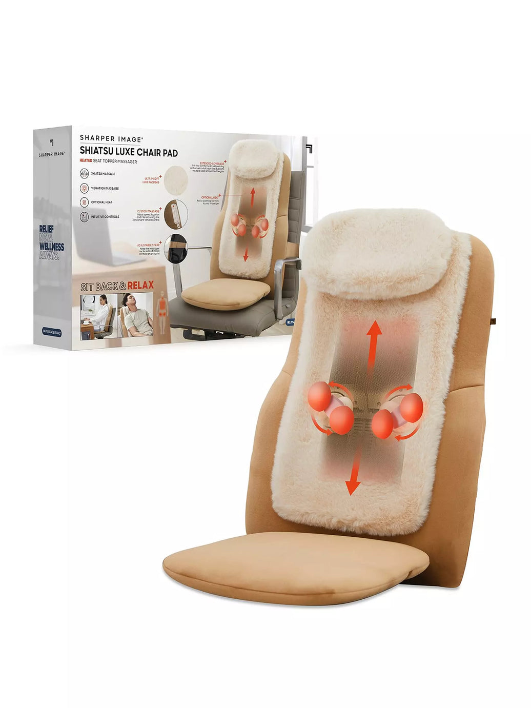 Sharper Image Massager Seat Topper 4-Node Shiatsu Realtouch with Heat LUXE
