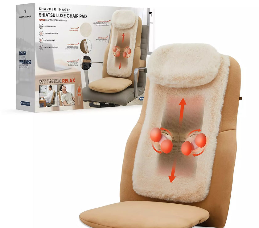 Sharper Image Massager Seat Topper 4-Node Shiatsu Realtouch with Heat LUXE