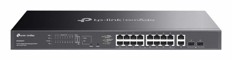 TP-Link Omada ES220GMP V1.6 - Switch - Managed - 16 x 10/100/1000 (PoE) 2 x 10/100/1000 2 x Gigabit SFP - rack-mountable - PoE (250 W)