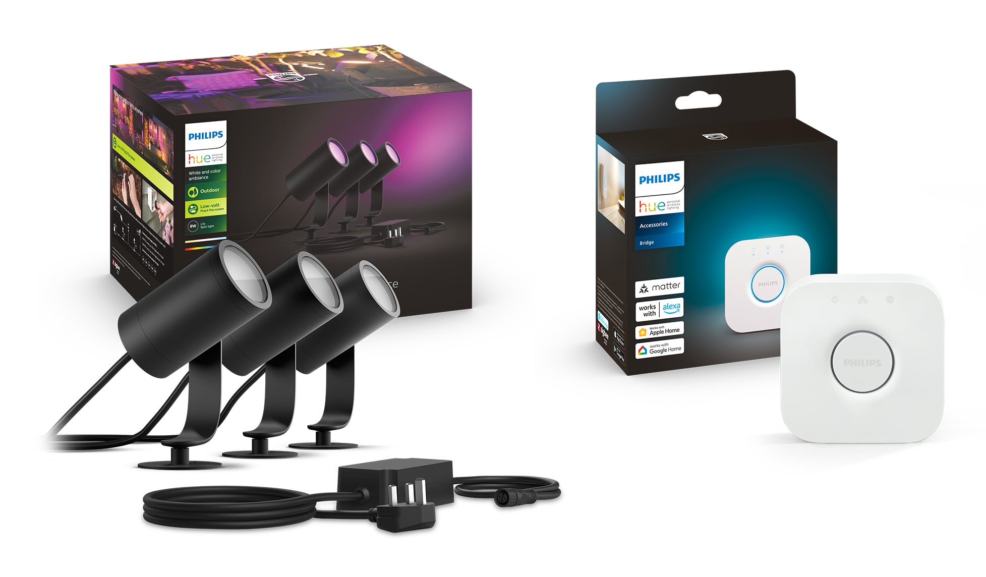Philips Hue Wite And Colour Ambiance Outdoor Smart Lily Base Kit And Bridge