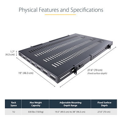 StarTech 1U ADJUSTABLE VENTED RACK MOUNT SHELF