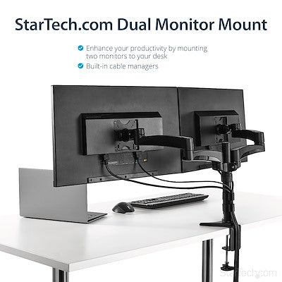 Articulating Dual Monitor Arm - Grommet / Desk Mount with Cable Management & Height Adjust