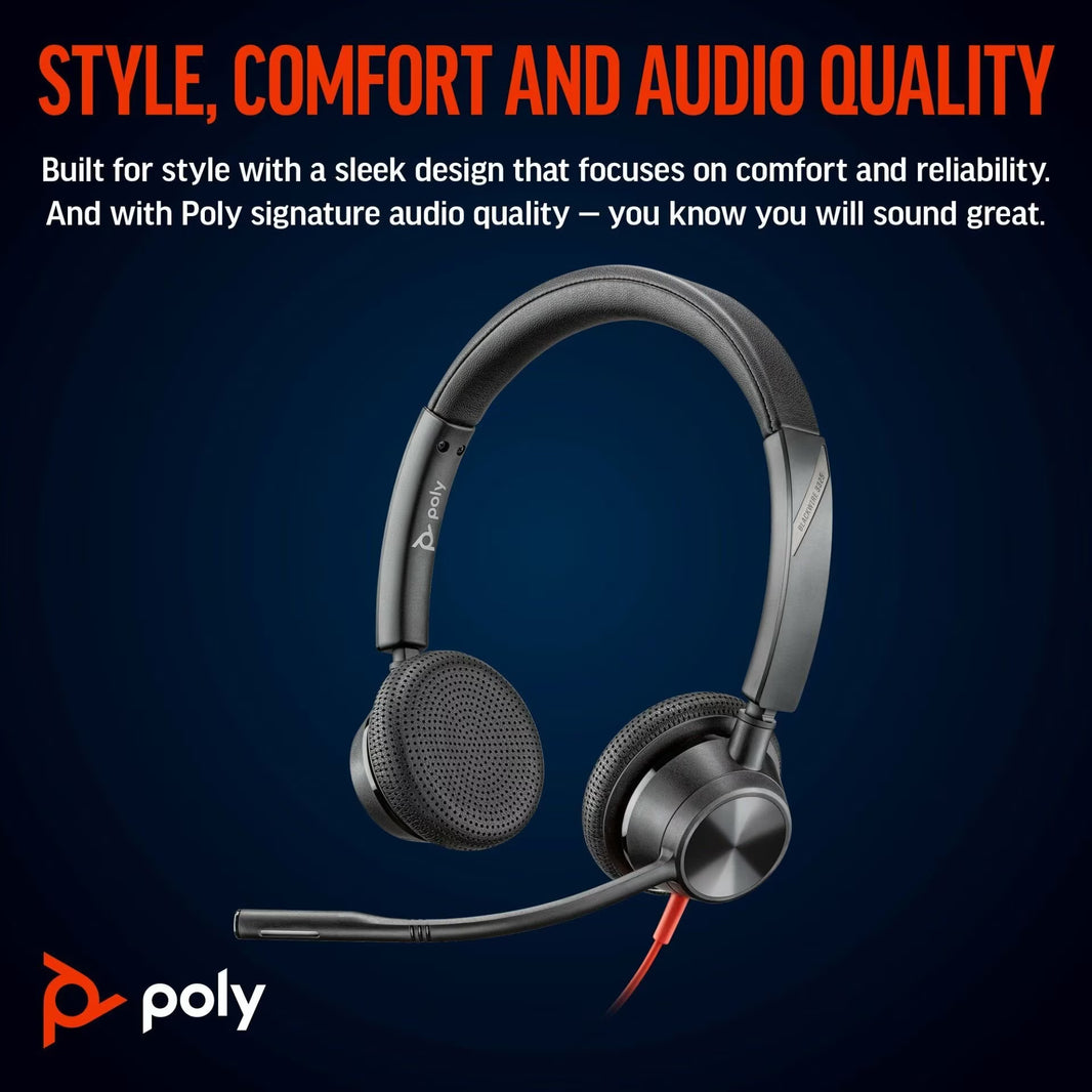 Poly Blackwire 3325 Stereo Teams USB-C +3.5mm Plug + USB-C/A Adapter