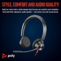 Poly Blackwire 3325 Stereo Teams USB-C +3.5mm Plug + USB-C/A Adapter