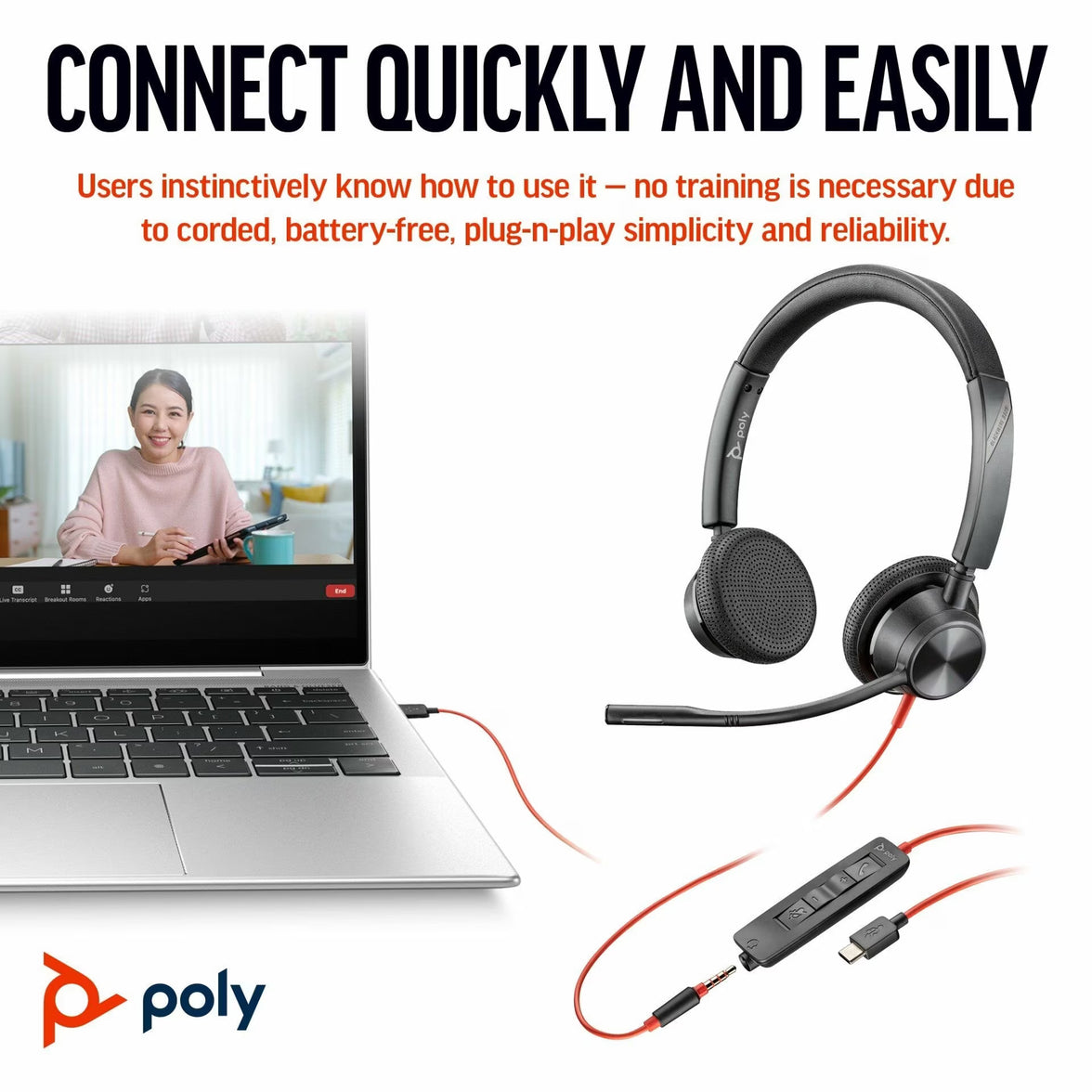 Poly Blackwire 3325 Stereo Teams USB-C +3.5mm Plug + USB-C/A Adapter