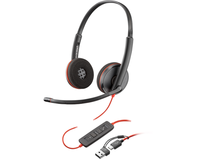 Poly Blackwire 3220 Stereo USB-C Black Headset +USB-C/A Adapter (Bulk)