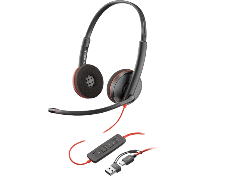 Poly Blackwire 3220 Stereo USB-C Black Headset +USB-C/A Adapter (Bulk)