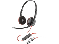 Poly Blackwire 3220 Stereo USB-C Black Headset +USB-C/A Adapter (Bulk)