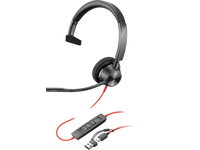 Poly Blackwire 3310 Monaural USB-C Headset +USB-C/A Adapter