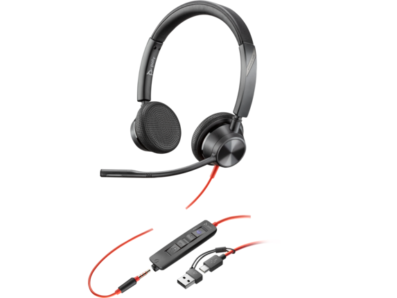 Poly Blackwire 3325 Stereo USB-C Headset +3.5mm Plug +USB-C/A Adapter