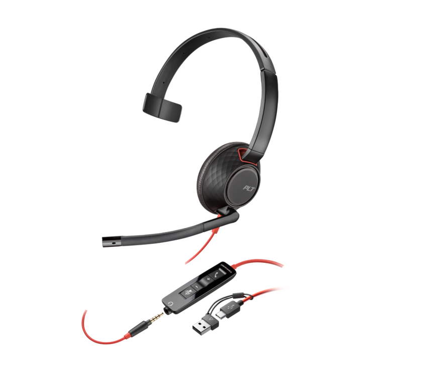 Poly Blackwire 5210 Mono USB-C + 3.5mm Plug + USB-C/A Adapter