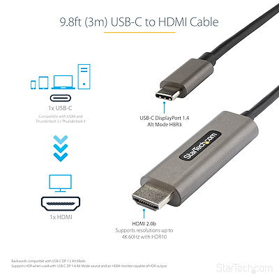 9.8ft USB C to HDMI Cable 4K 60Hz HDR10