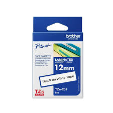 BROTHER 12MM TAPE BLACK/WHITE TZE231