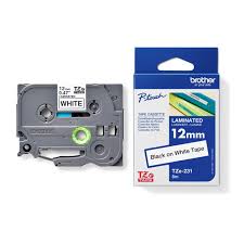 BROTHER 12MM TAPE BLACK/WHITE TZE231