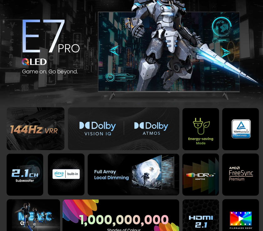 Hisense 65E77NQTUK PRO, 165.1 cm (65"), 3840 x 2160 pixels, QLED, Smart TV, Wi-Fi, Grey