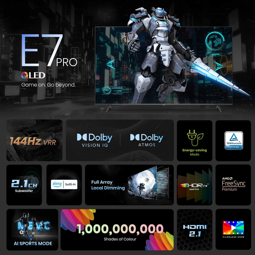 Hisense 65E77NQTUK PRO, 165.1 cm (65"), 3840 x 2160 pixels, QLED, Smart TV, Wi-Fi, Grey