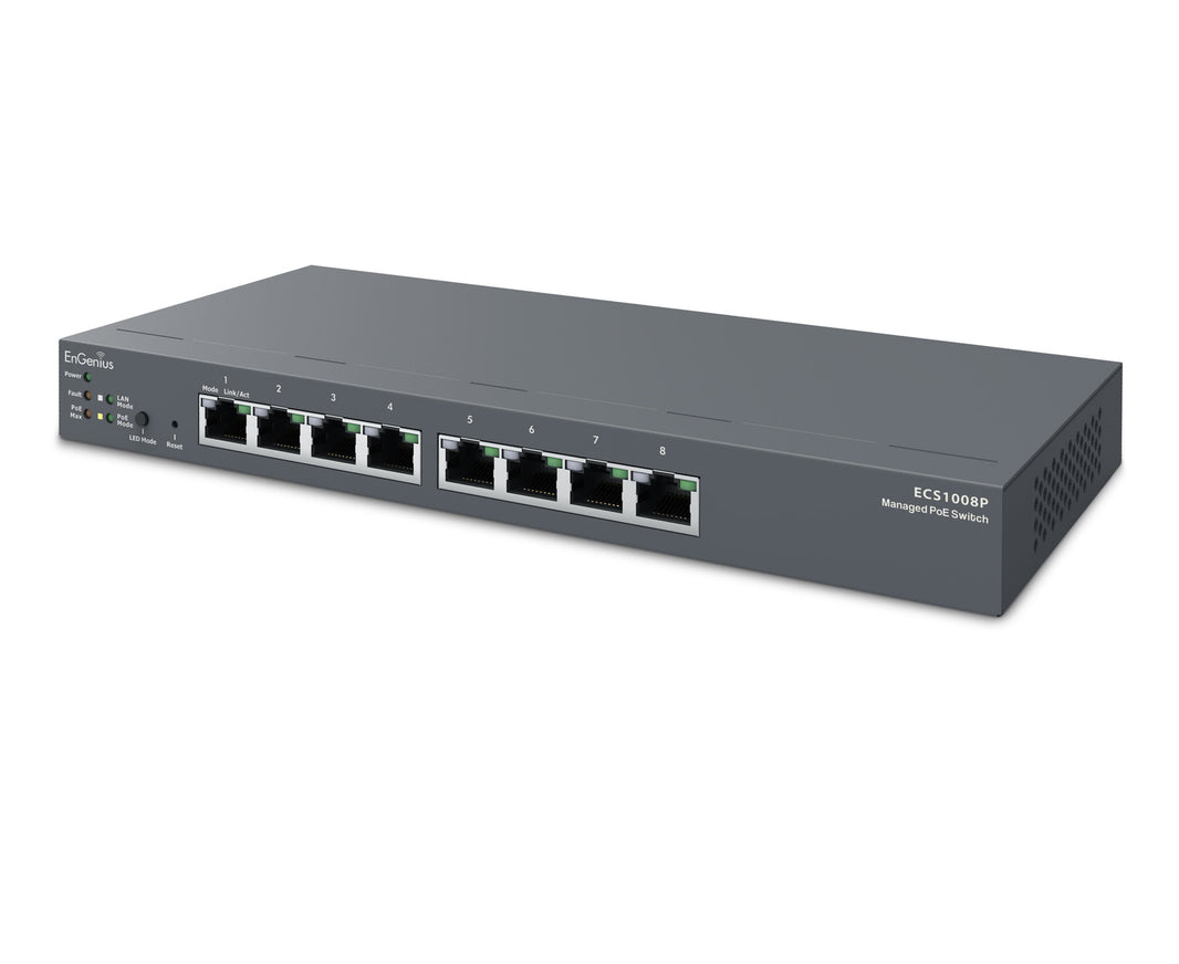 EnGenius ECS1008P Cloud Managed Gigabit 55W 8 Port PoE Switch