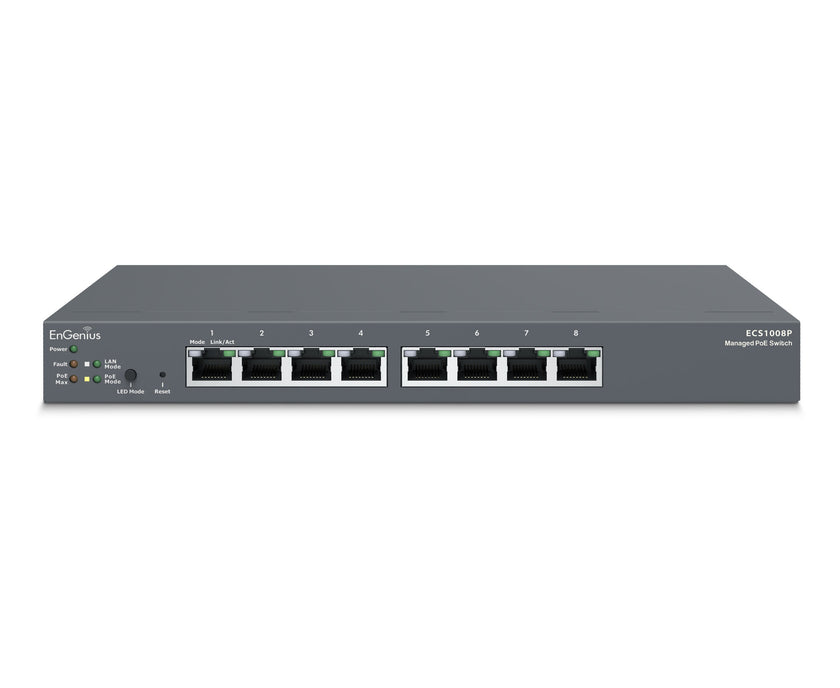 EnGenius ECS1008P Cloud Managed Gigabit 55W 8 Port PoE Switch