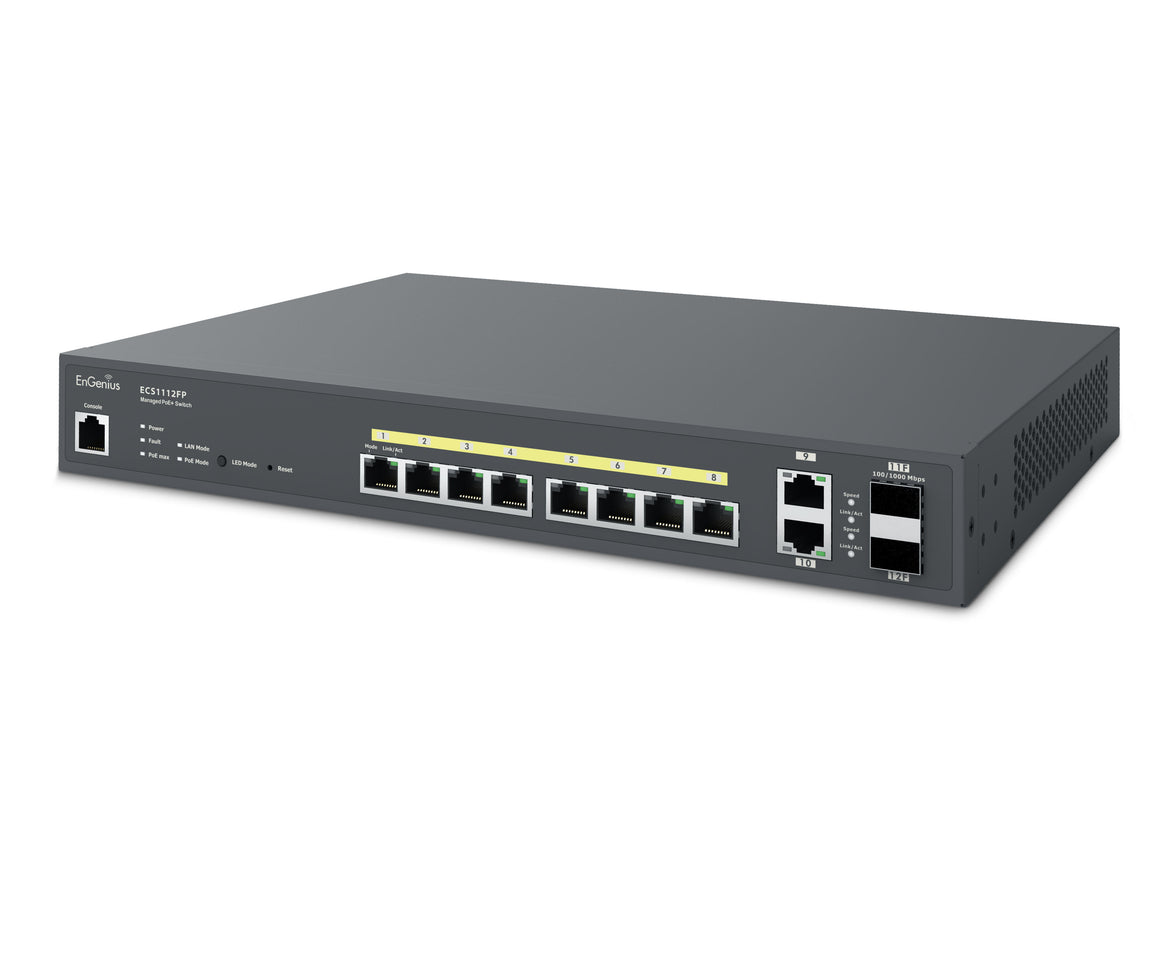 EnGenius ECS1112FP Cloud Managed 130W PoE+ 8 Port Gigabit Switch