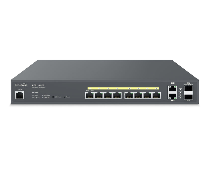 EnGenius ECS1112FP Cloud Managed 130W PoE+ 8 Port Gigabit Switch