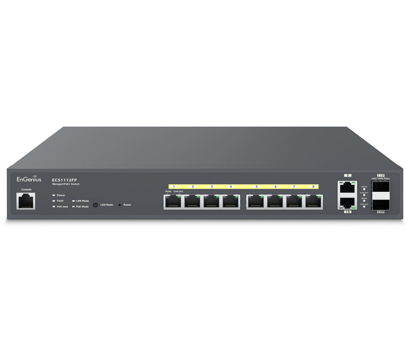 EnGenius ECS1112FP Cloud Managed 130W PoE+ 8 Port Gigabit Switch
