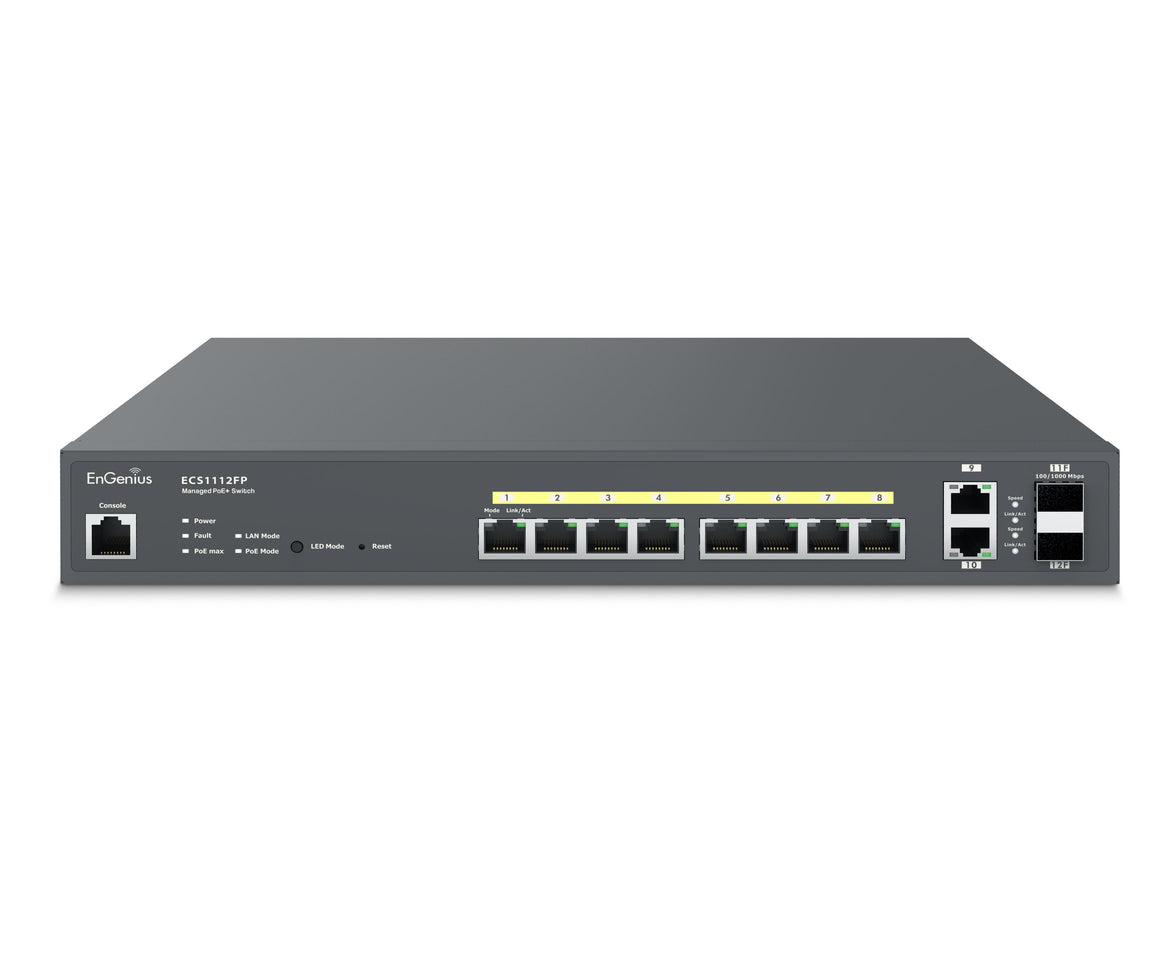 EnGenius ECS1112FP Cloud Managed 130W PoE+ 8 Port Gigabit Switch