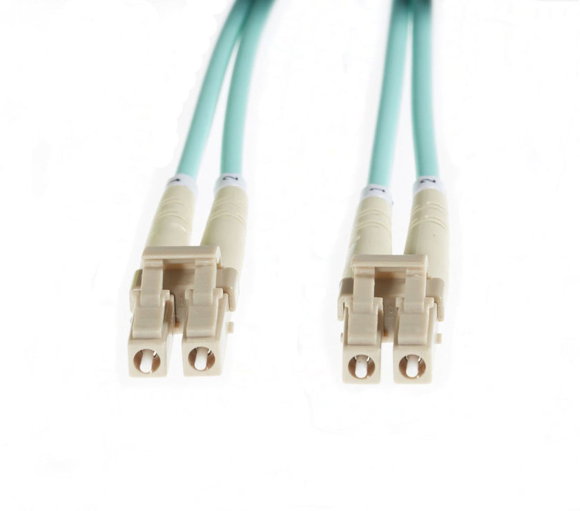 5m LC-LC OM4 Multimode Backwards Compatible With OM3 Fibre Optic Duplex LSZH Patch Lead 2mm Oversleeving AQUA