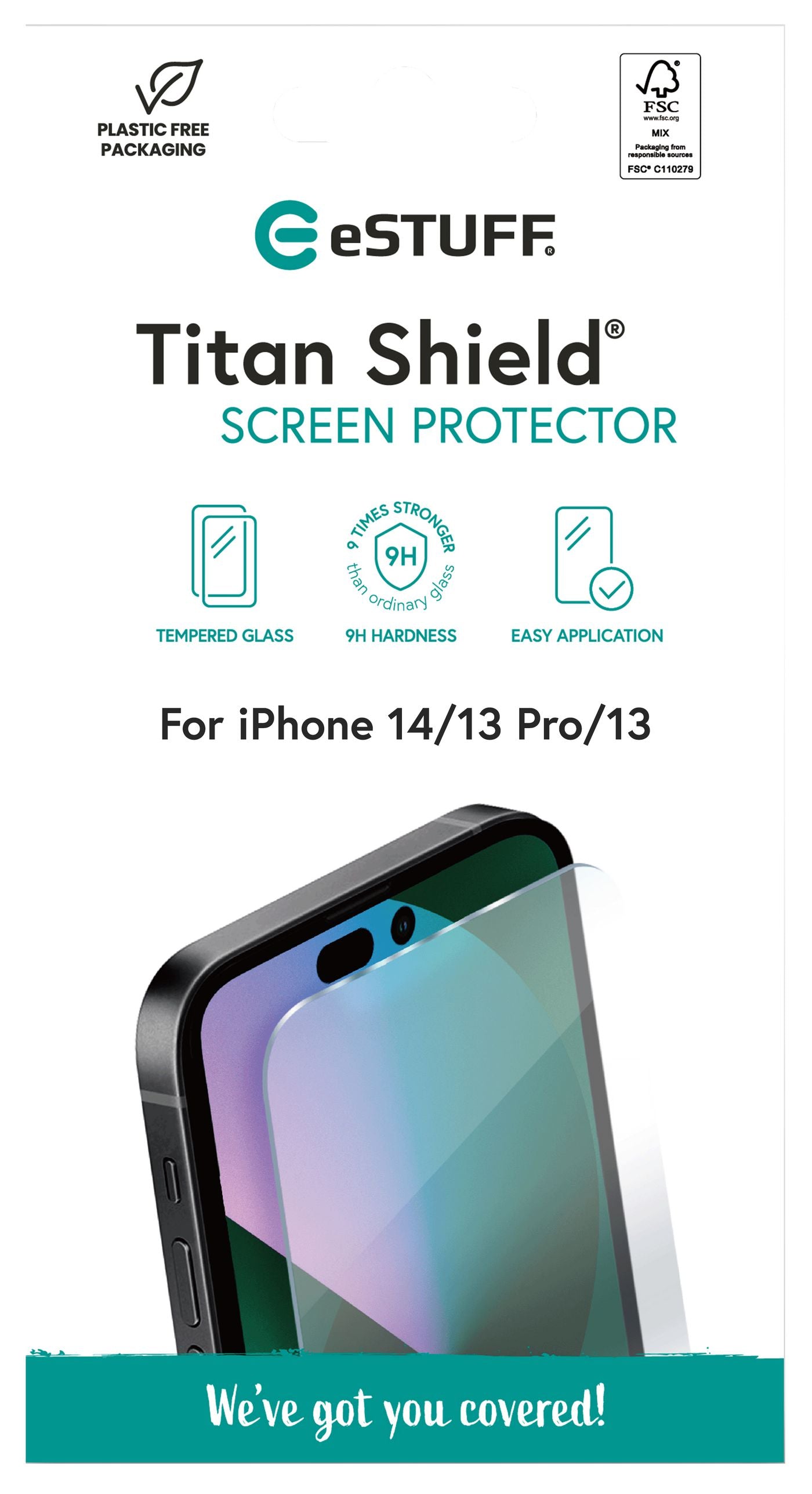 eSTUFF iPhone 16e/14/13 Pro/13 Full Cover Screen Protector. 25 pcs Titan Shield®